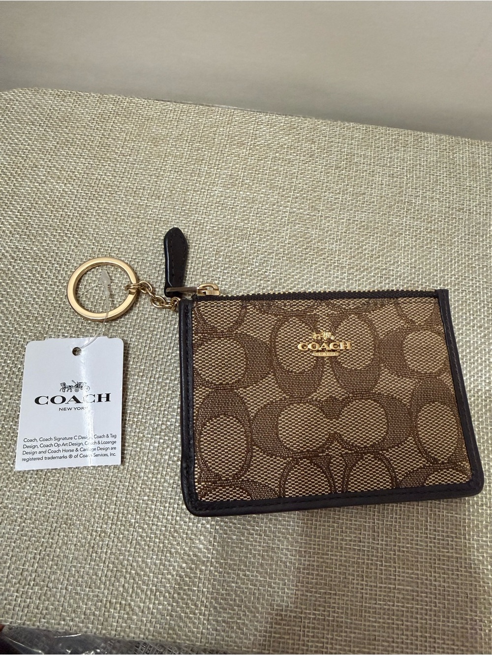 Coach Brown Signature Zip Card Case Keyring